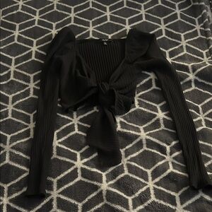 Papaya Black Ribbed Tie-Front Blouse